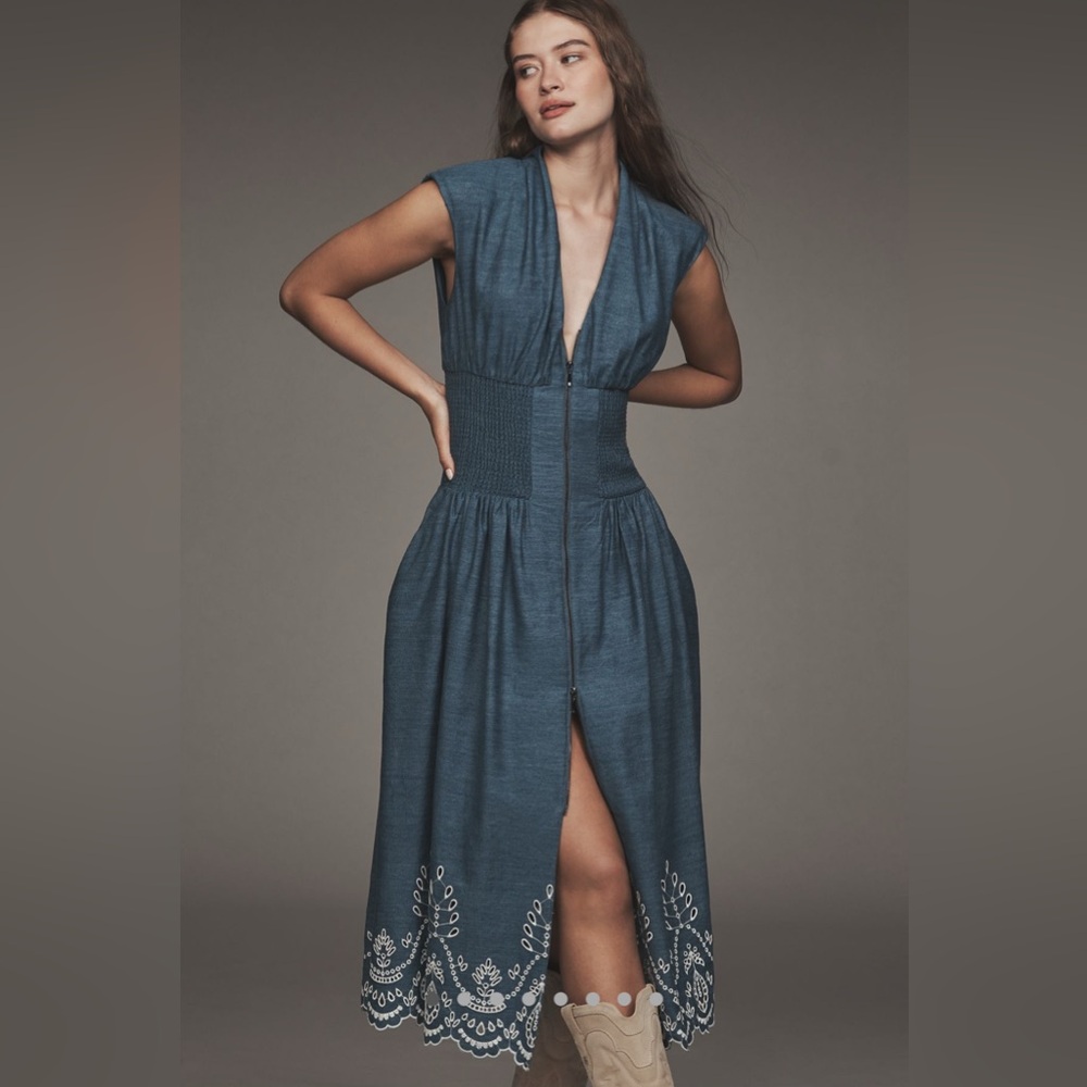 NWT Anthropologie The Tommie Denim Eyelet Dress Size Medium